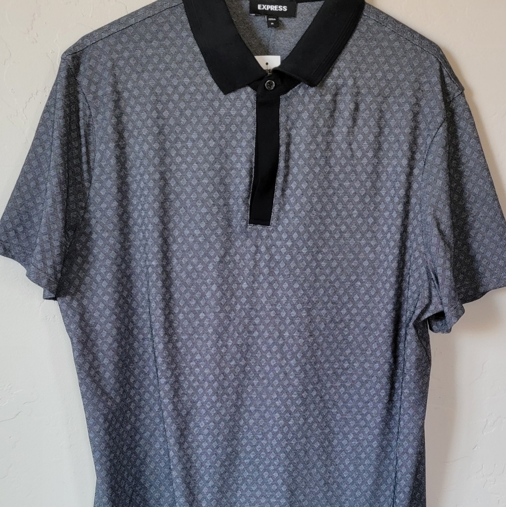 Express Charcoal and Black Patterned Polo Shirt